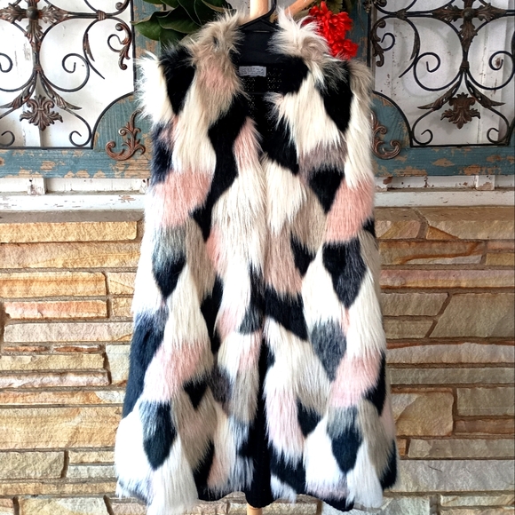 Joseph A Large Multicolor Women's Faux Fur Vest Jacket Shabby Chic_Large - Picture 1 of 5